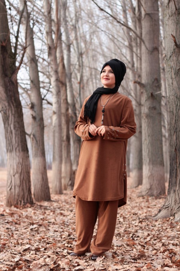 Büyük Beden Kuş Gözü Detaylı İkili Takım KOLYE HEDİYELİ Taba Büyük Beden Kuş Gözü Detaylı İkili Takım KOLYE HEDİYELİ Taba