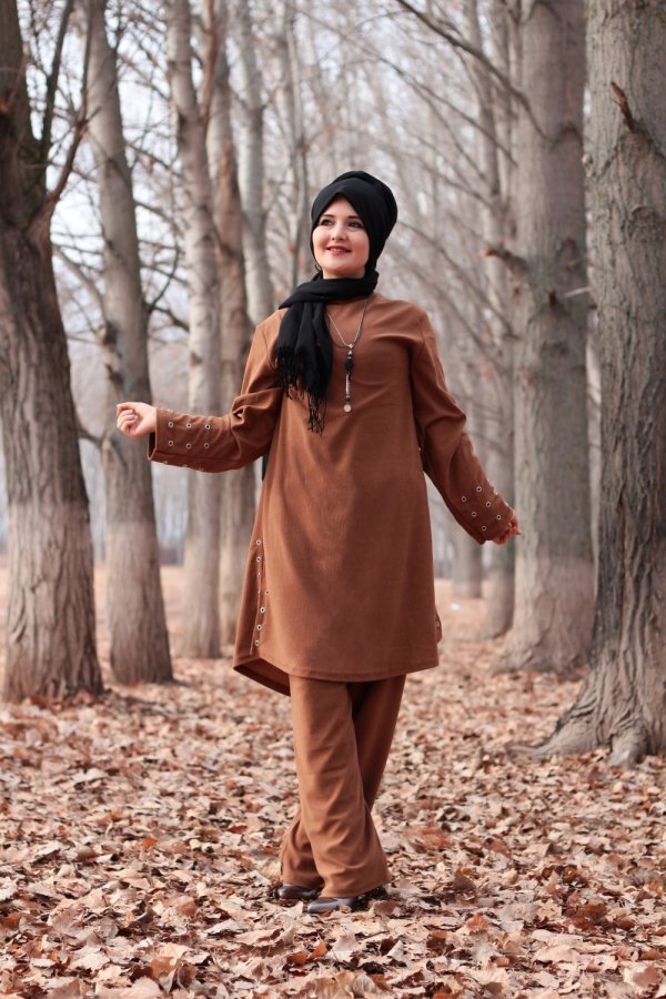 Büyük Beden Kuş Gözü Detaylı İkili Takım KOLYE HEDİYELİ Taba Büyük Beden Kuş Gözü Detaylı İkili Takım KOLYE HEDİYELİ Taba