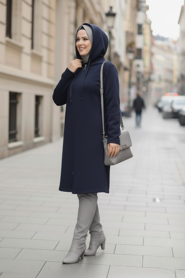 Büyük Beden Kapşonlu Fermuarlı Polar Kap Lacivert Büyük Beden Kapşonlu Fermuarlı Polar Kap Lacivert