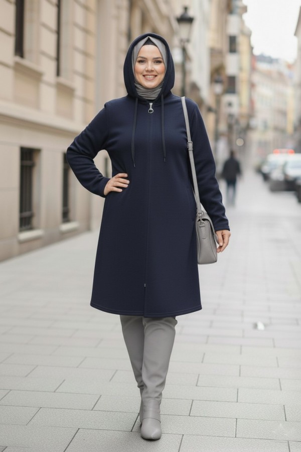 Büyük Beden Kapşonlu Fermuarlı Polar Kap Lacivert Büyük Beden Kapşonlu Fermuarlı Polar Kap Lacivert