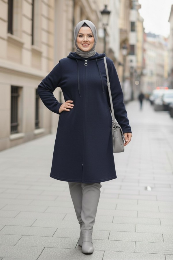 Büyük Beden Kapşonlu Fermuarlı Polar Kap Lacivert Büyük Beden Kapşonlu Fermuarlı Polar Kap Lacivert