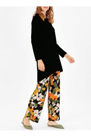 Büyük Beden Desenli İkili Takım  Siyah
