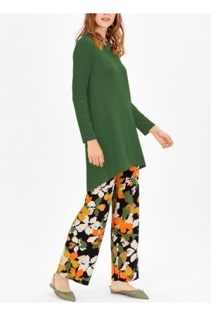Büyük Beden Desenli İkili Takım  Yeşil Çiçek Desen