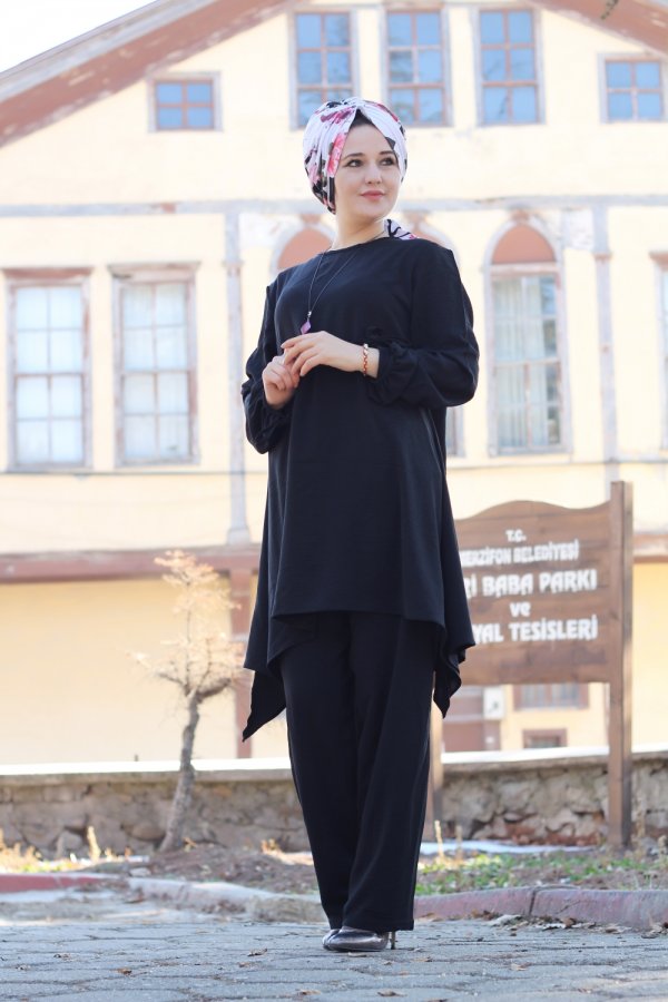 Büyük Beden Asimetrik Kesim İkili Takım KOLYE HEDİYELİ Siyah Büyük Beden Asimetrik Kesim İkili Takım KOLYE HEDİYELİ Siyah