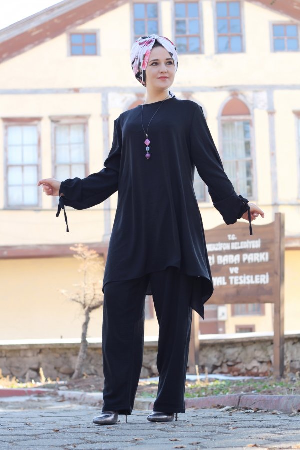 Büyük Beden Asimetrik Kesim İkili Takım KOLYE HEDİYELİ Siyah Büyük Beden Asimetrik Kesim İkili Takım KOLYE HEDİYELİ Siyah