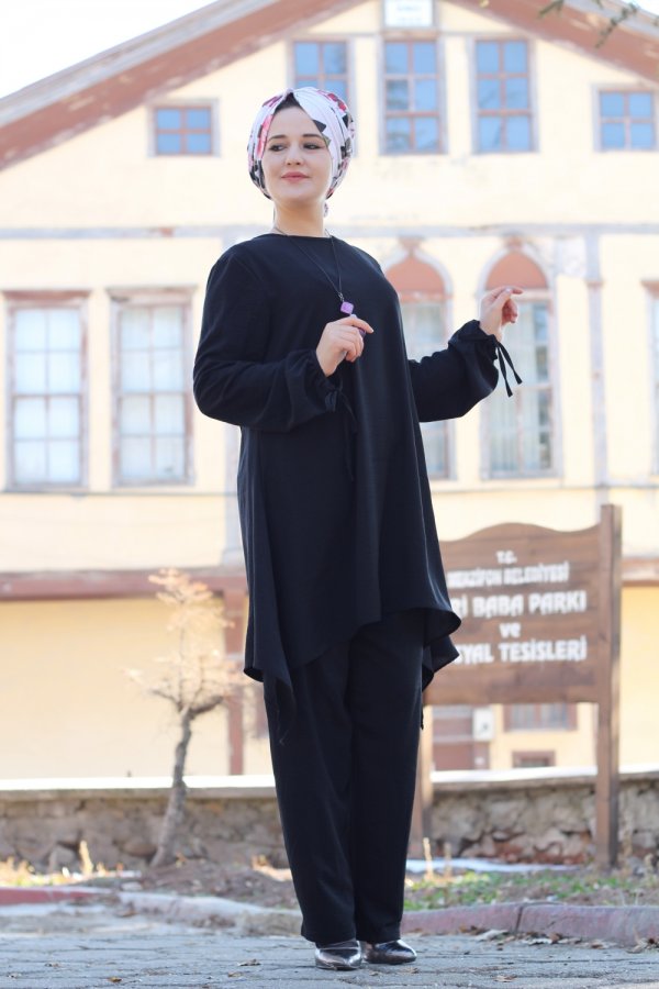 Büyük Beden Asimetrik Kesim İkili Takım KOLYE HEDİYELİ Siyah Büyük Beden Asimetrik Kesim İkili Takım KOLYE HEDİYELİ Siyah