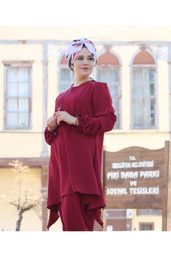 Büyük Beden Asimetrik Kesim İkili Takım KOLYE HEDİYELİ Bordo Büyük Beden Asimetrik Kesim İkili Takım KOLYE HEDİYELİ Bordo