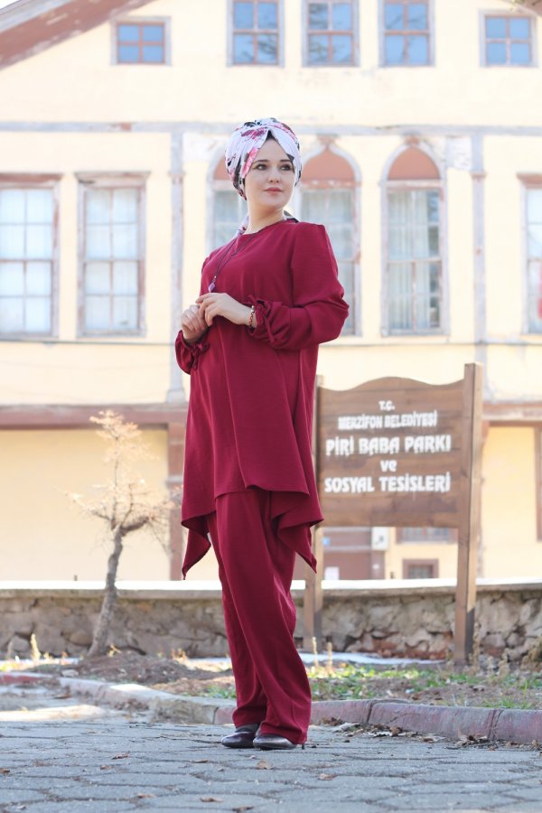 Büyük Beden Asimetrik Kesim İkili Takım KOLYE HEDİYELİ Bordo Büyük Beden Asimetrik Kesim İkili Takım KOLYE HEDİYELİ Bordo