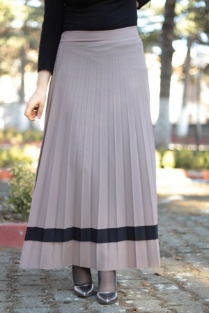 Büyük Beden Şeritli Piliseli Astarlı Etek Taş Büyük Beden Şeritli Piliseli Astarlı Etek Taş