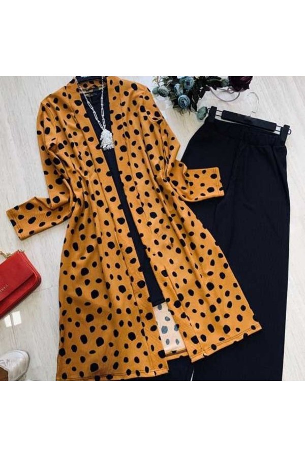 Büyük Beden Desenli Üçlü Takım kimonotunikpantolon Siyah Damla Büyük Beden Desenli Üçlü Takım kimonotunikpantolon Siyah Damla