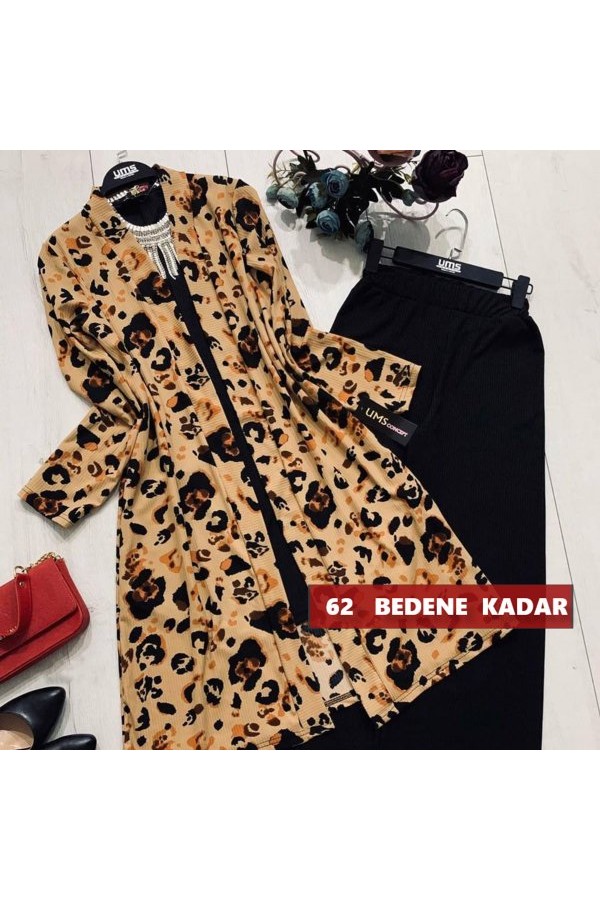 Büyük Beden Desenli Üçlü Takım kimonotunikpantolon Siyah Damla Büyük Beden Desenli Üçlü Takım kimonotunikpantolon Siyah Damla