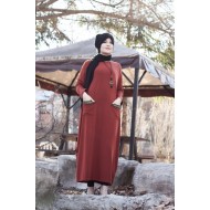 Büyük Beden Cep Detaylı Sendi Elbise  Kolye Hediyeli  Kiremit