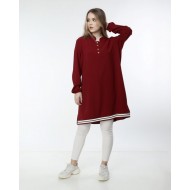 Büyük Beden Düğmeli Ribana Detaylı Tunik Bordo Büyük Beden Düğmeli Ribana Detaylı Tunik Bordo