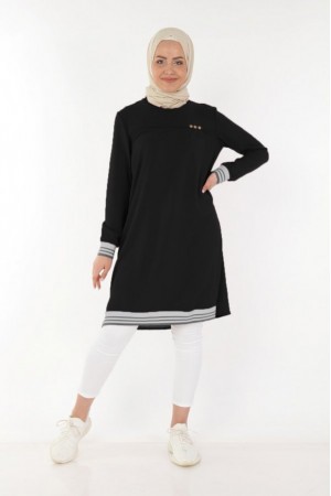 Büyük Beden Üç Düğmeli Ribana Detaylı Tunik