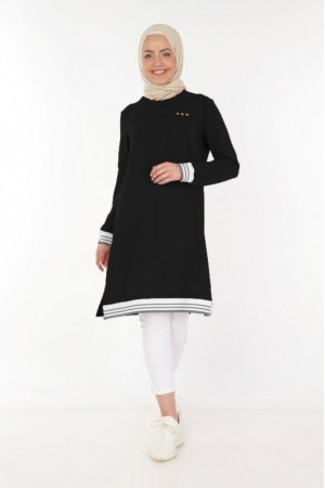 Büyük Beden Üç Düğmeli Ribana Detaylı Tunik