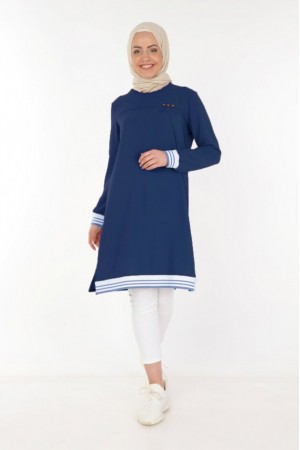 Büyük Beden Üç Düğmeli Ribana Detaylı Tunik