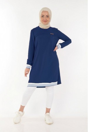 Büyük Beden Üç Düğmeli Ribana Detaylı Tunik