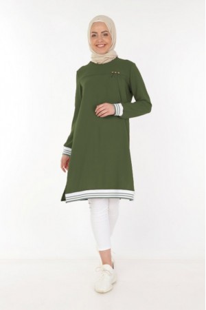 Büyük Beden Üç Düğmeli Ribana Detaylı Tunik