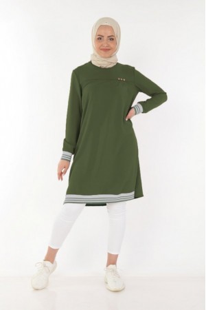 Büyük Beden Üç Düğmeli Ribana Detaylı Tunik