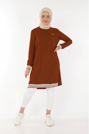 Büyük Beden Üç Düğmeli Ribana Detaylı Tunik