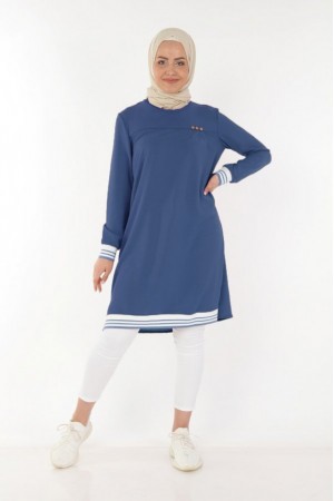 Büyük Beden Üç Düğmeli Ribana Detaylı Tunik