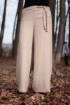 Beli Kuşaklı Bol Paça Keten Pantolon