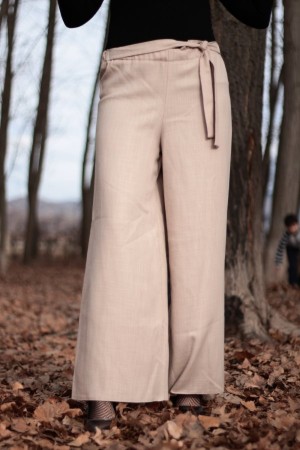 Beli Kuşaklı Bol Paça Keten Pantolon Beli Kuşaklı Bol Paça Keten Pantolon