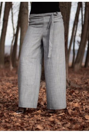 Beli Kuşaklı Bol Paça Keten Pantolon