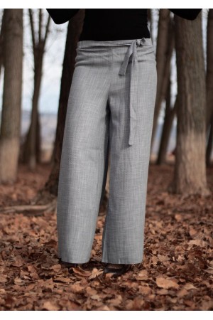 Beli Kuşaklı Bol Paça Keten Pantolon Beli Kuşaklı Bol Paça Keten Pantolon