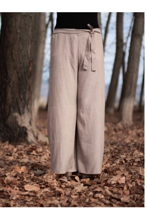 Beli Kuşaklı Bol Paça Keten Pantolon Beli Kuşaklı Bol Paça Keten Pantolon