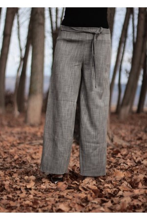 Beli Kuşaklı Bol Paça Keten Pantolon