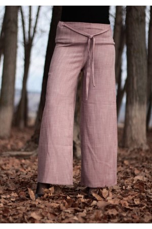 Beli Kuşaklı Bol Paça Keten Pantolon Beli Kuşaklı Bol Paça Keten Pantolon