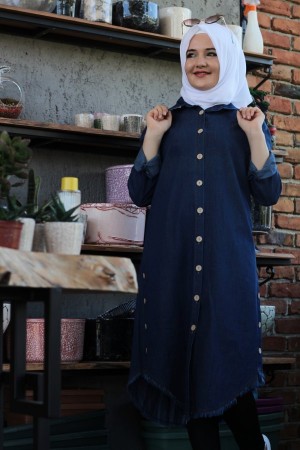 Büyük Beden Yanları Düğmeli Tensel Kot Tunik