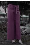 Beli Lastikli Kuşaklı Bol Paça Pantolon  Mürdüm