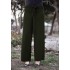 Beli Lastikli Kuşaklı Bol Paça Pantolon  Koyu Haki