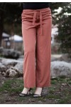 Beli Lastikli Kuşaklı Bol Paça Pantolon  Oranj 