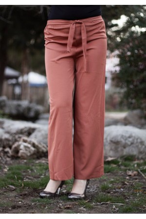 Beli Lastikli Kuşaklı Bol Paça Pantolon  Oranj 
