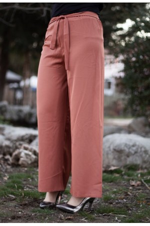 Beli Lastikli Kuşaklı Bol Paça Pantolon  Oranj 