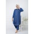 Büyük Beden Yanları Düğme Detaylı Tensel Kot Takım  Koyu Mavi