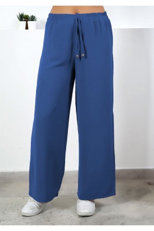 Bol Paça İthal Yüksek Bel Ayrobin Pantolon  Petrol Mavisi