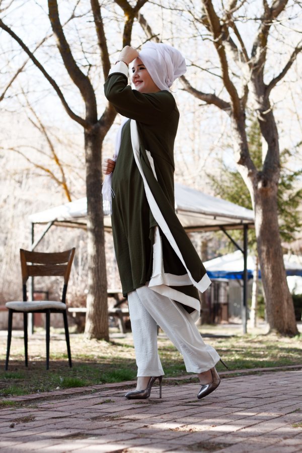 Büyük Beden Beyaz Garnili Üçlü Takım Ceket içlik pantolon Haki Büyük Beden Beyaz Garnili Üçlü Takım Ceket içlik pantolon Haki