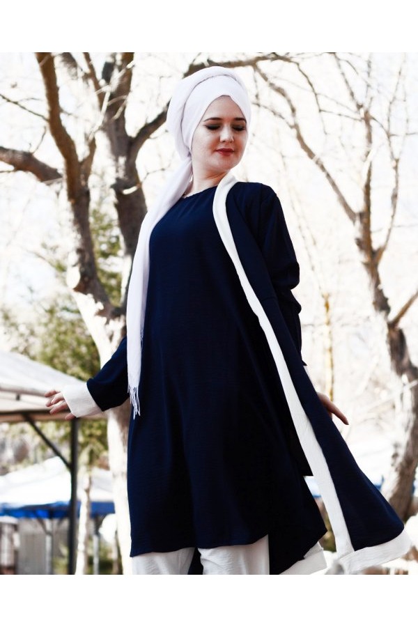 Büyük Beden Beyaz Garnili Üçlü Takım Ceket içlik pantolon Lacivert Büyük Beden Beyaz Garnili Üçlü Takım Ceket içlik pantolon Lacivert