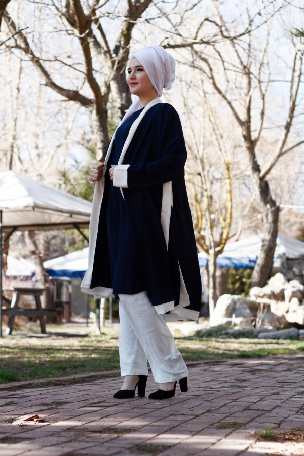 Büyük Beden Beyaz Garnili Üçlü Takım Ceket içlik pantolon Lacivert Büyük Beden Beyaz Garnili Üçlü Takım Ceket içlik pantolon Lacivert