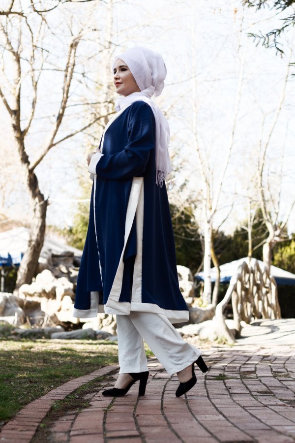 Büyük Beden Beyaz Garnili Üçlü Takım Ceket içlik pantolon Petrol Mavi Büyük Beden Beyaz Garnili Üçlü Takım Ceket içlik pantolon Petrol Mavi