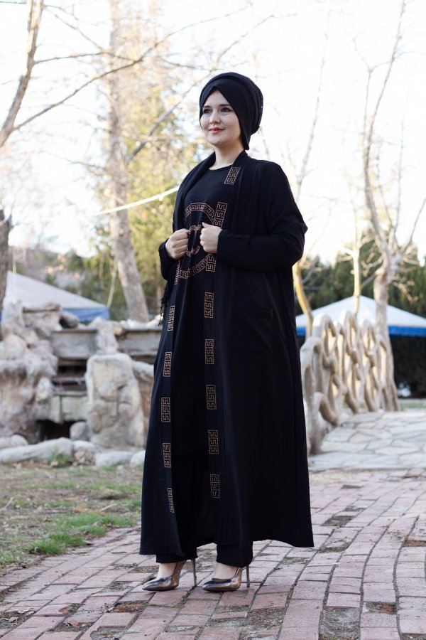 Büyük Beden Özel Taş Detaylı Üçlü Takım Ceket içlik pantolon Siyah Büyük Beden Özel Taş Detaylı Üçlü Takım Ceket içlik pantolon Siyah