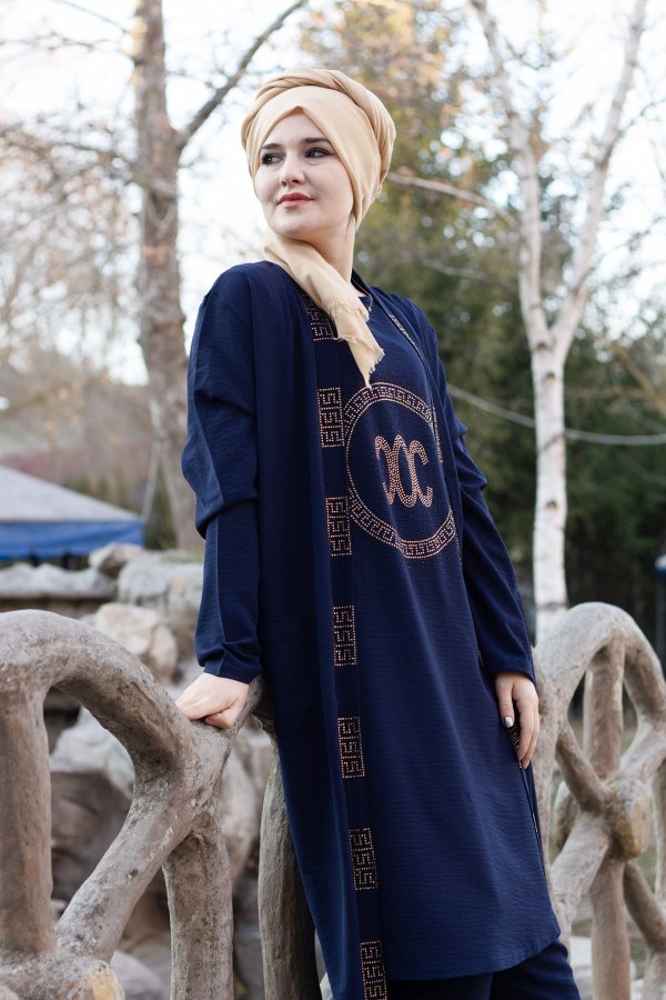 Büyük Beden Özel Taş Detaylı Üçlü Takım Ceket içlik pantolon Lacivert Büyük Beden Özel Taş Detaylı Üçlü Takım Ceket içlik pantolon Lacivert