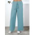 Bol Paça İthal Yüksek Bel Ayrobin Pantolon  Buz Mavi