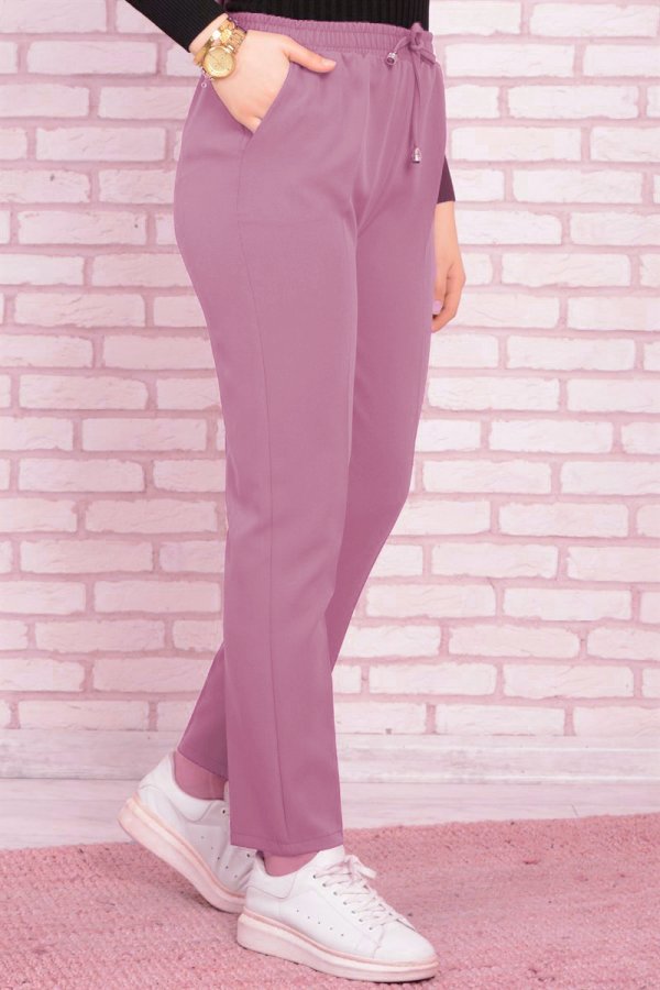 Dar Paça İthal Yüksek Bel Cepli Ayrobin Pantolon  Gül