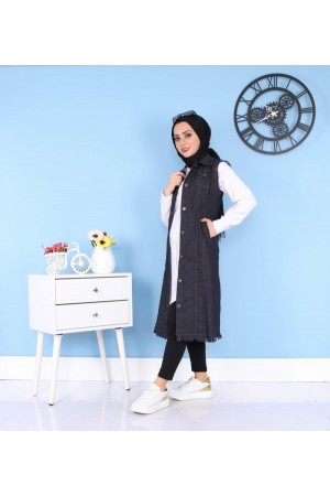 Cepli Uzun Renkli Kot Yelek  Lacivert