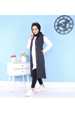 Cepli Uzun Renkli Kot Yelek  Lacivert